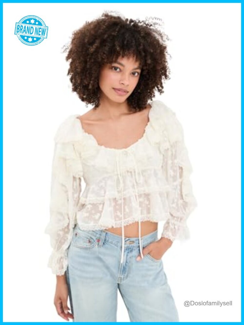 For Love & Lemons Long Sleeve Blouse with Floral Eyelet